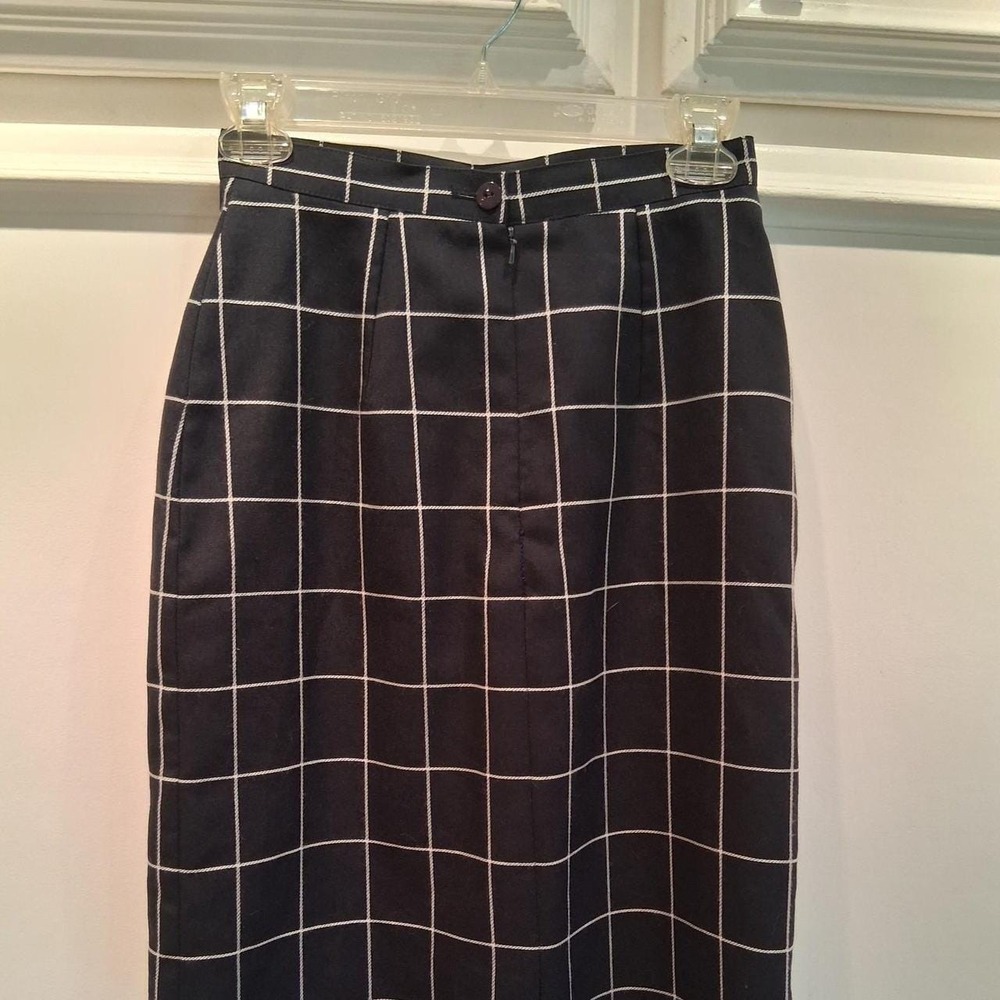 Planet England Vintage Checkered Midi Skirt Wool Blend Black White Size 10